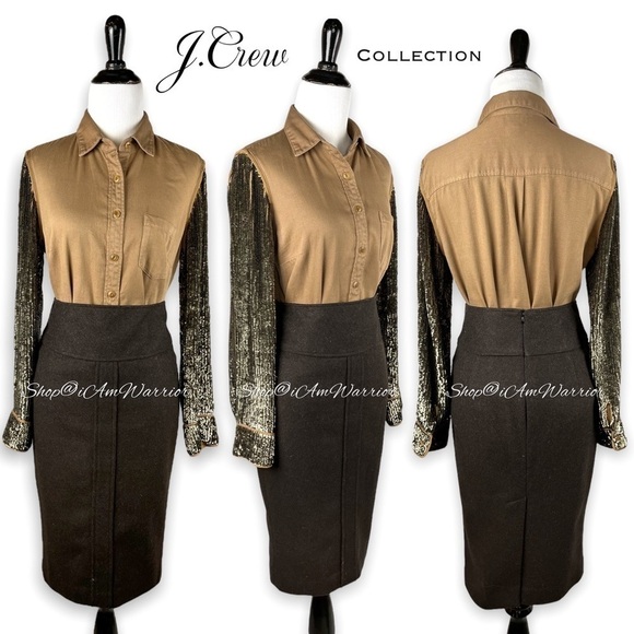 J.Crew Collection sable brown buttondown w/ silk sequin sleeves *shop@iamwarrior - Picture 6 of 15